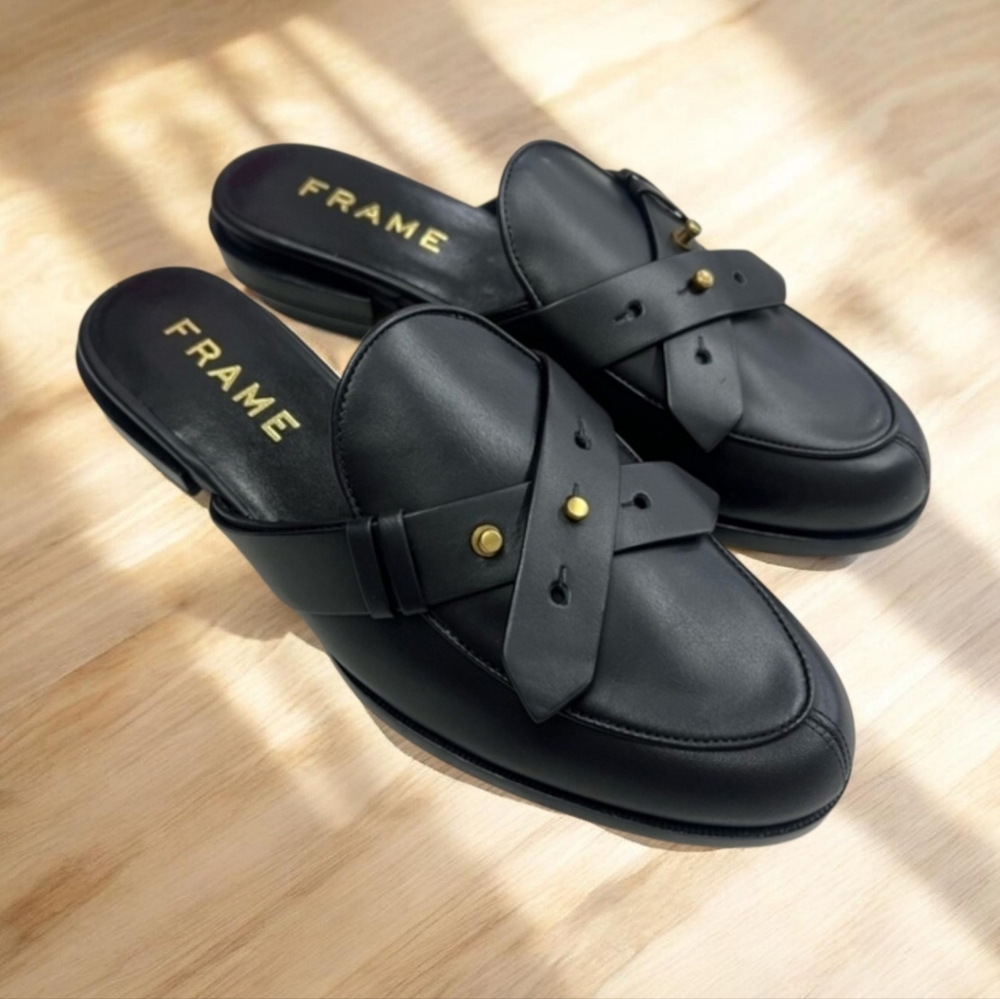 FRAME Le Sweetzer Backless Loafer Slides Italian Leather Black Sz 11 NWT